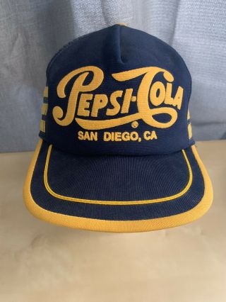 Vintage Rare Pepsi - Cola San Diego,  Ca Blue And Yellow Snapback Trucker Hat