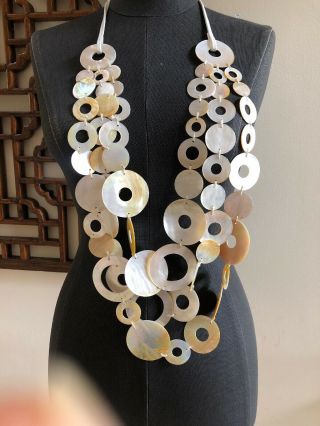 Vintage MONIES Mother of Pearl Shell Link Necklace 2