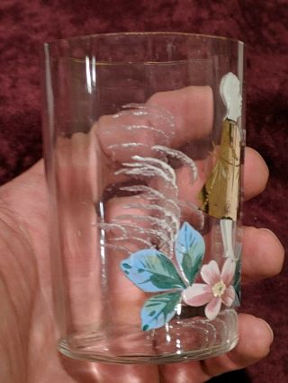 1800 ' s Mary Gregory Hand - Painted Antique Tumbler Drinking Glass Boy / Flowers 3