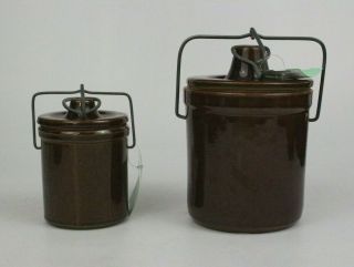 Set of 2 Brown Ceramic Stoneware Crocks Fermenting Kimchi Pickle Jars Clamp Lids 3