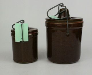 Set of 2 Brown Ceramic Stoneware Crocks Fermenting Kimchi Pickle Jars Clamp Lids 4