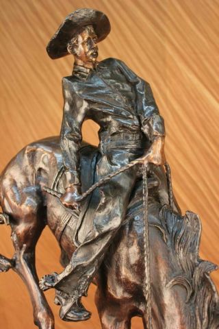 Vintage Frederic Remington Statue Horse Bronco Buster Bronze Marble Cowboy Decor 4