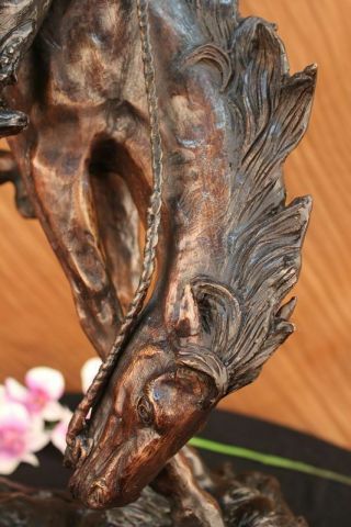 Vintage Frederic Remington Statue Horse Bronco Buster Bronze Marble Cowboy Decor 5
