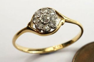 Antique English 18k Gold & Platinum Diamond Cluster Daisy Ring C1920