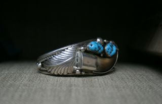 Vintage Native American Navajo Turquoise Faux Claw Sterling Silver Bracelet 6