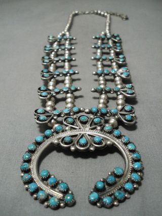 Museum Vintage Navajo Turquoise Sterling Silver Squash Blossom Necklace Old