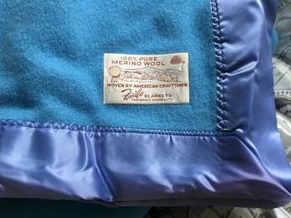 Vintage Faribo 100 Merino Wool Blue Blanket Satin Trim King Size Usa