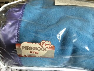 Vintage Faribo 100 Merino Wool Blue Blanket Satin Trim KING Size USA 4