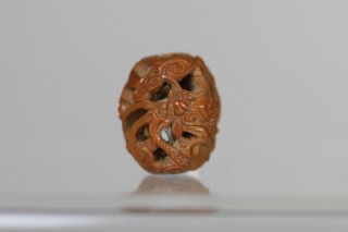 Antique Chinese 18th/19th Century Carved Dragon Hediao Nut Bead Reticulated Fine