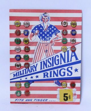 Fantastic Vintage Penny King Co.  Military Insignia Ring Store Display W/ Rings