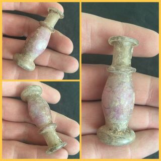 Rare Ancient Roman Aqua/pink Glass Shaped Bottle,  2nd To 4th Century Ad