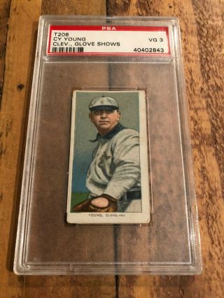 1909 - 11 T206 Piedmont Cy Young - Clev.  Glove Shows - Psa 3 - Rare