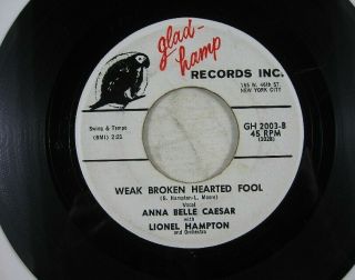 Vintage 45 Record Glad - Hamp Lionel Hampton Anna Belle Caesar Little Annie Doo Wo