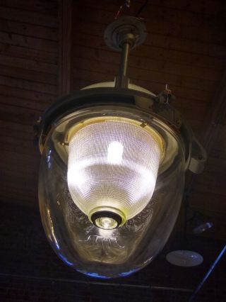 Reclaimed Vintage Industrial Holophane Triple Glass Substation Pendant Light