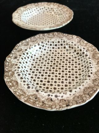 Antique Brown Transferware FARMHOUSE Ironstone Butter Pats Dishes Star Design 5