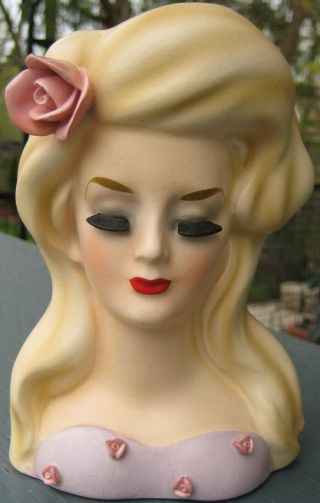 Reserved Rare Gorgeous Head Vase With Flowing Blonde Hair By Dickson Headvase