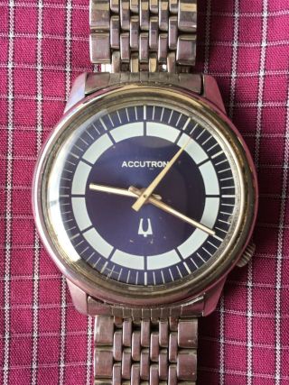 Vintage 1971 Bulova Accutron 258 " True Blue Tuning Fork " Mens Quartz Watch