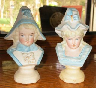 Antique German Bisque Porcelain Miniature Male & Female Busts 4.  5 "