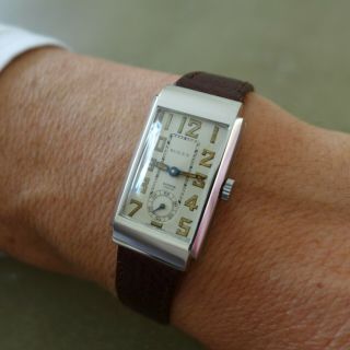 STUNNING GENTS VINTAGE RECTANGULAR 1930s ROLEX (BENSON LONDON) HOODED LUGS WATCH 6