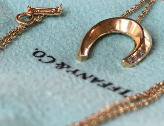 18k Tiffany & Co.  3d Diamond Gold Horseshoe Charm Pendant Necklace Vtg Rare Htf