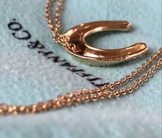 18k Tiffany & Co.  3D Diamond Gold Horseshoe Charm Pendant Necklace Vtg Rare HTF 2