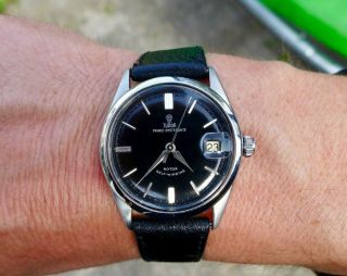 Rare Gents Vintage 1963 Gloss Black Dial Tudor Prince Oysterdate Automatic 7966