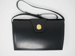 Vintage Celine Black Leather Crossbody Bag With Golden Crest Logo