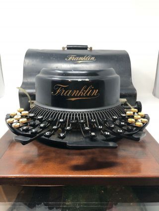 Franklin 7 1891 Patent Typewriter And Tin Lid With Wooden Base Old Vtg Antique