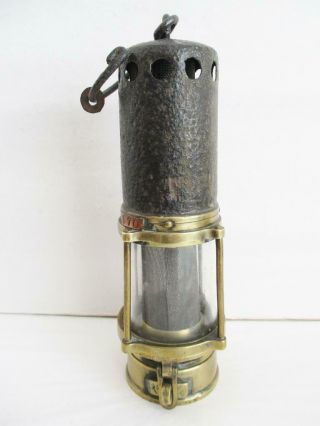 Very Early Brass/steel Miners Lamp Gauze Inside Glass Rare Guys / Thimble Top