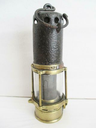 VERY EARLY BRASS/STEEL MINERS LAMP GAUZE INSIDE GLASS RARE GUYS / THIMBLE TOP 2