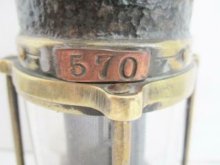 VERY EARLY BRASS/STEEL MINERS LAMP GAUZE INSIDE GLASS RARE GUYS / THIMBLE TOP 5