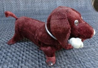 50s Weiner Dog With Bone Ksk In Diamond Japan Wind - Up Toy -