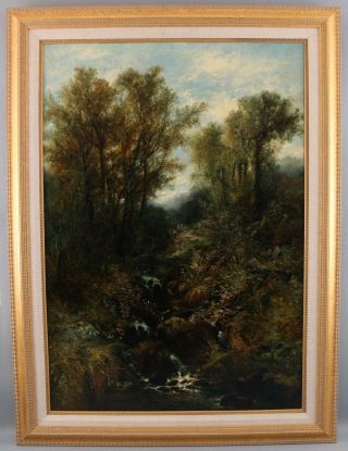 19thc Antique William Widgery English Country Waterfall Landscape Oil Painting
