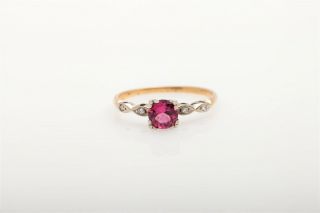 Antique 1930 $2400 1.  25ct Natural Pink Tourmaline Diamond 14k Gold Platinum Ring