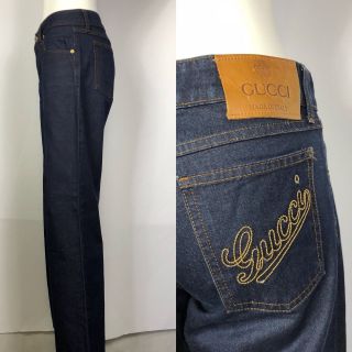 Rare Vintage Gucci Gold Logo Blue Denim Jeans Size 38