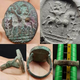 Roman Bronze Old Unique Seal Intaglio Bronze Ring 8