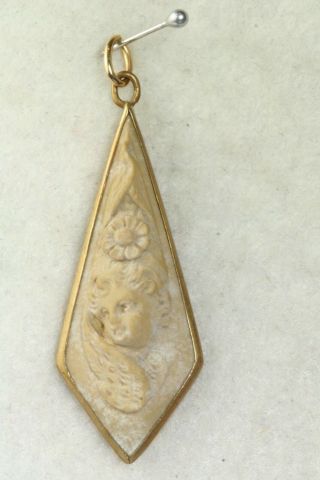 Early Victorian Antique 14k Gold Carved Lava Cherub Cameo Pendant For Necklace