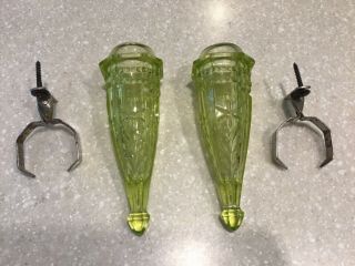 Vtg.  Model A Ford Irridescent Uranium Cut Glass Auto Flower Bud Vase & Brackets