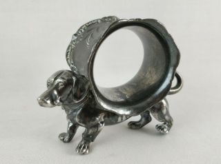 Scarce Antique Dachshund Dog Silverplate Figural Napkin Ring Ca.  1880