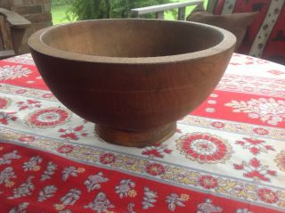 Vintage Antique Large Hand Made Deep Solid Wooden Bowl