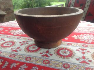 Vintage Antique Large Hand Made Deep Solid Wooden Bowl 5