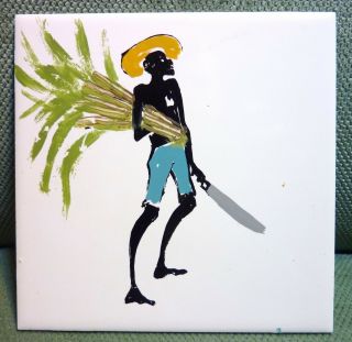 Vtg Black Man Sugar Cane Plantation Machete 6 " Ceramic Tile H & R Johnson Ltd