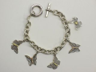 Signed Lagos Sterling Silver And 18kt Gold Butterfly Toggle Bracelet