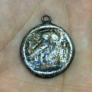 Ancient Greek Silver Pendant - Owl Of Athena P0031