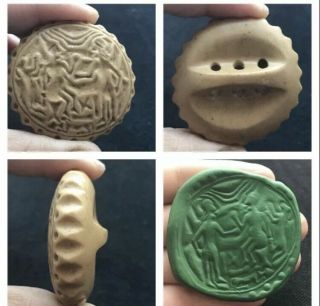 Very Ancient Old Bactrian Hard Stone Round Intaglio Stamp Bead