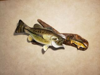 Largemouth bass perch wood carving fish taxidermy fishing lure Casey Edwards 10