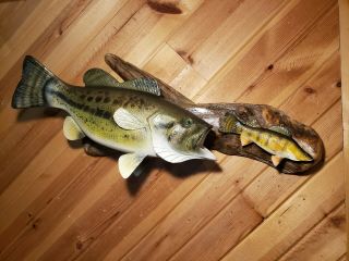 Largemouth Bass Perch Wood Carving Fish Taxidermy Fishing Lure Casey Edwards