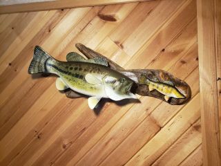 Largemouth bass perch wood carving fish taxidermy fishing lure Casey Edwards 2