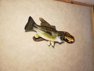 Largemouth bass perch wood carving fish taxidermy fishing lure Casey Edwards 6