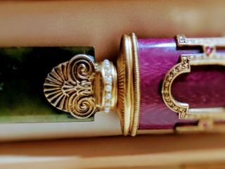 VINTAGE Royal LetterOpen Jade Blade /silver & goldhorse head adorn with pearls 6